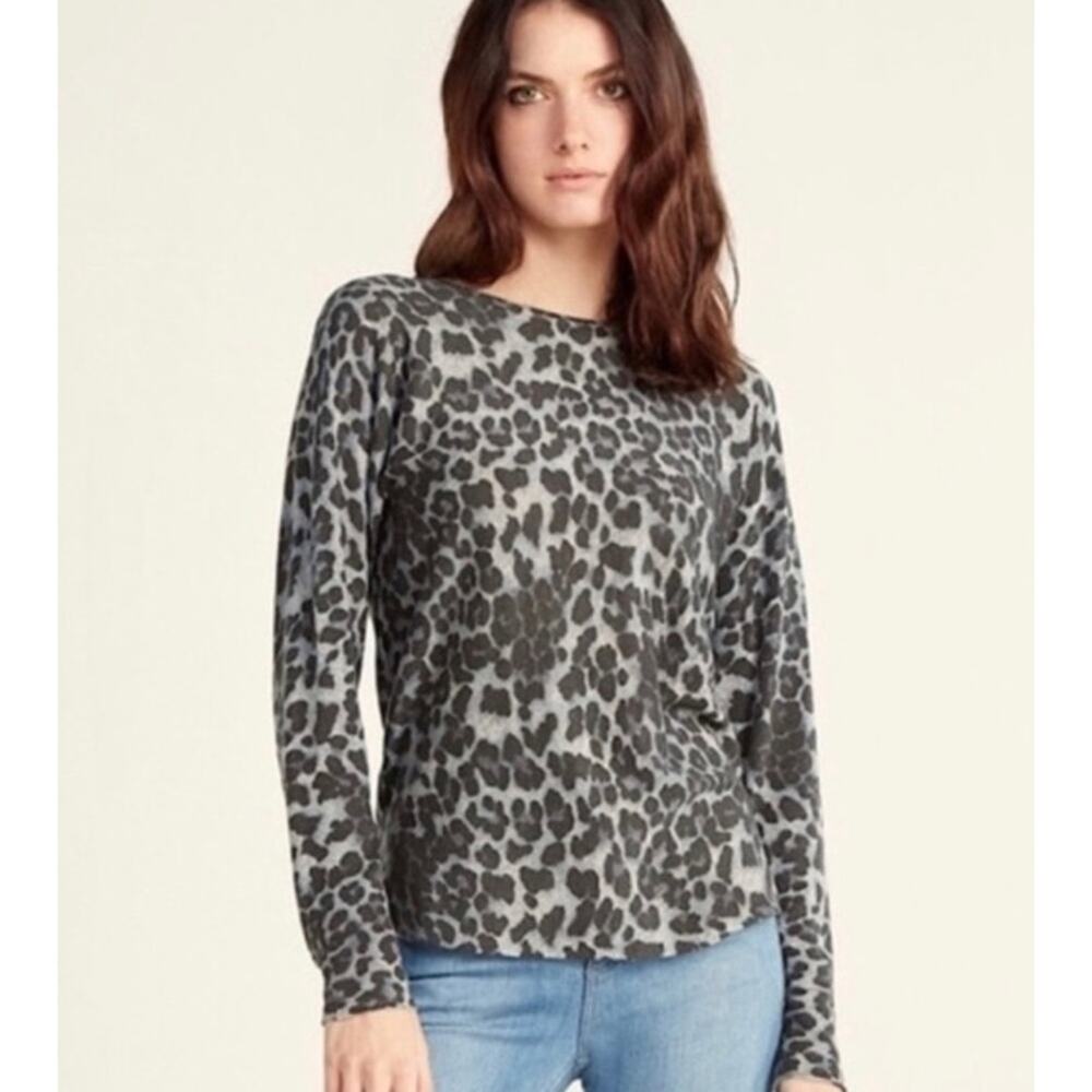 Magaschoni Leopard Print Cashmere Blend Sweater Black Grey Lightweight Sz XL